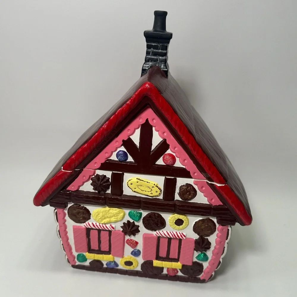 Vintage MCM Ceramic Christmas Gingerbread House Cookie Jar Candy Hansel Gretel‎